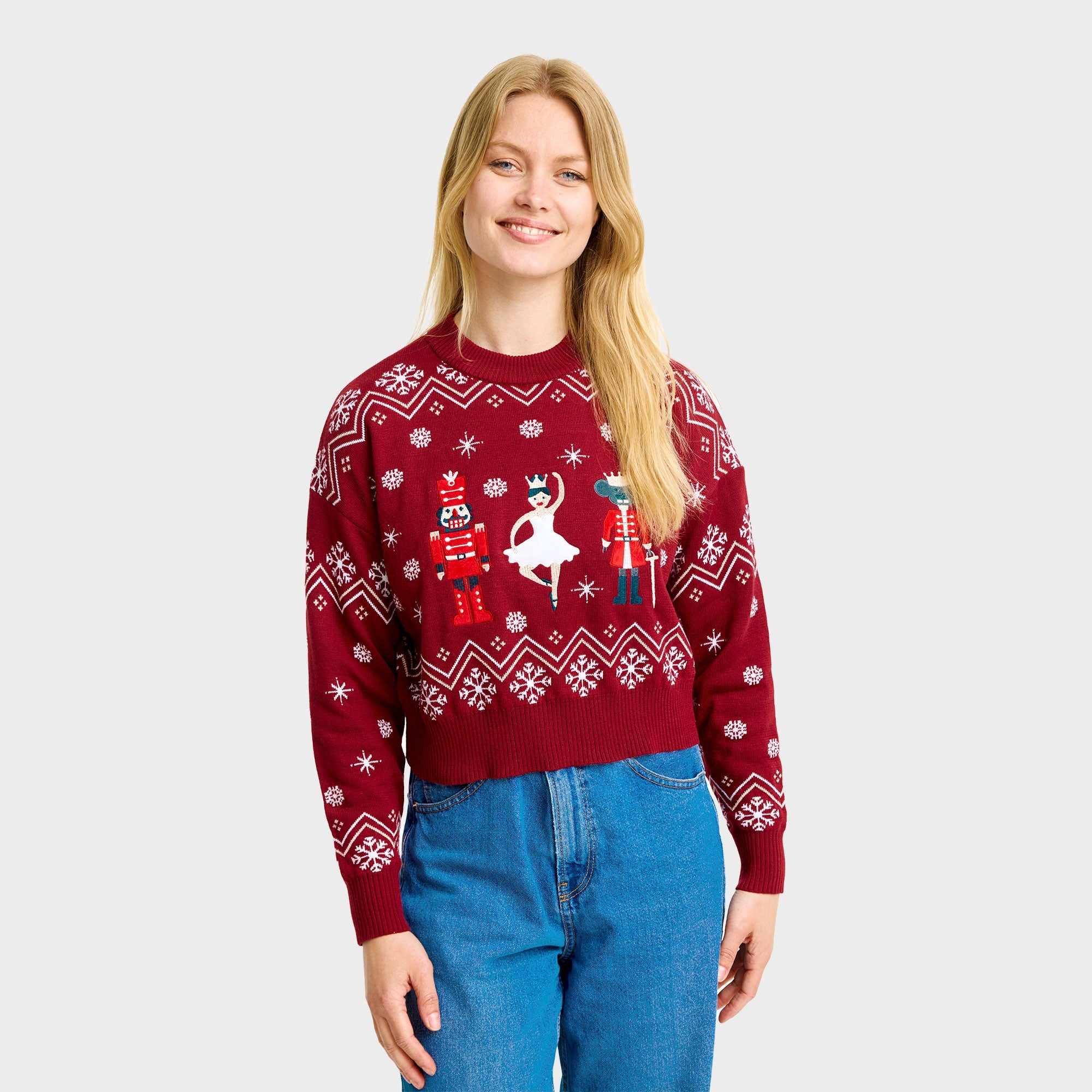 Nussknacker Weihnachtspullover für Damen in Rot