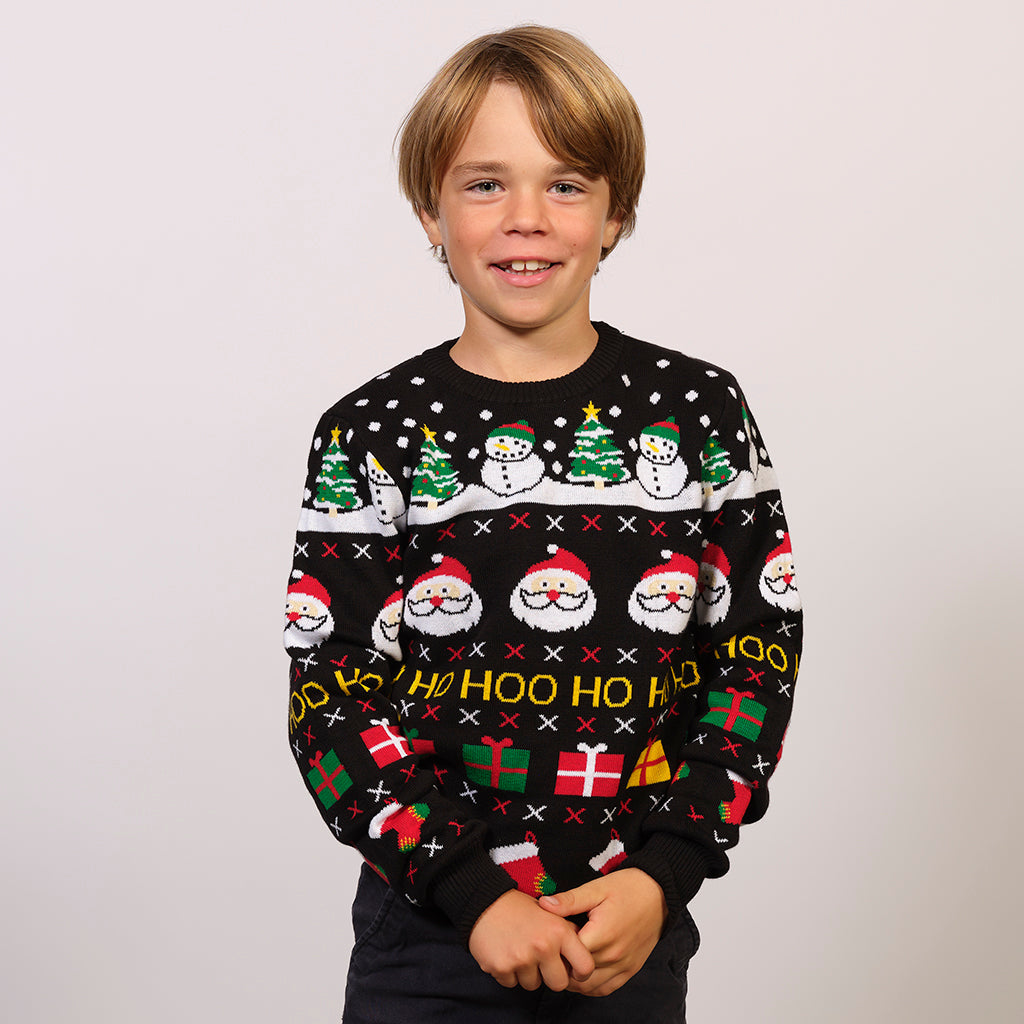 Bunter Weihnachtspullover für Herren, Damen und Kinder mit Weihnachtsmann- und Rentiermotiven, nachhaltig.