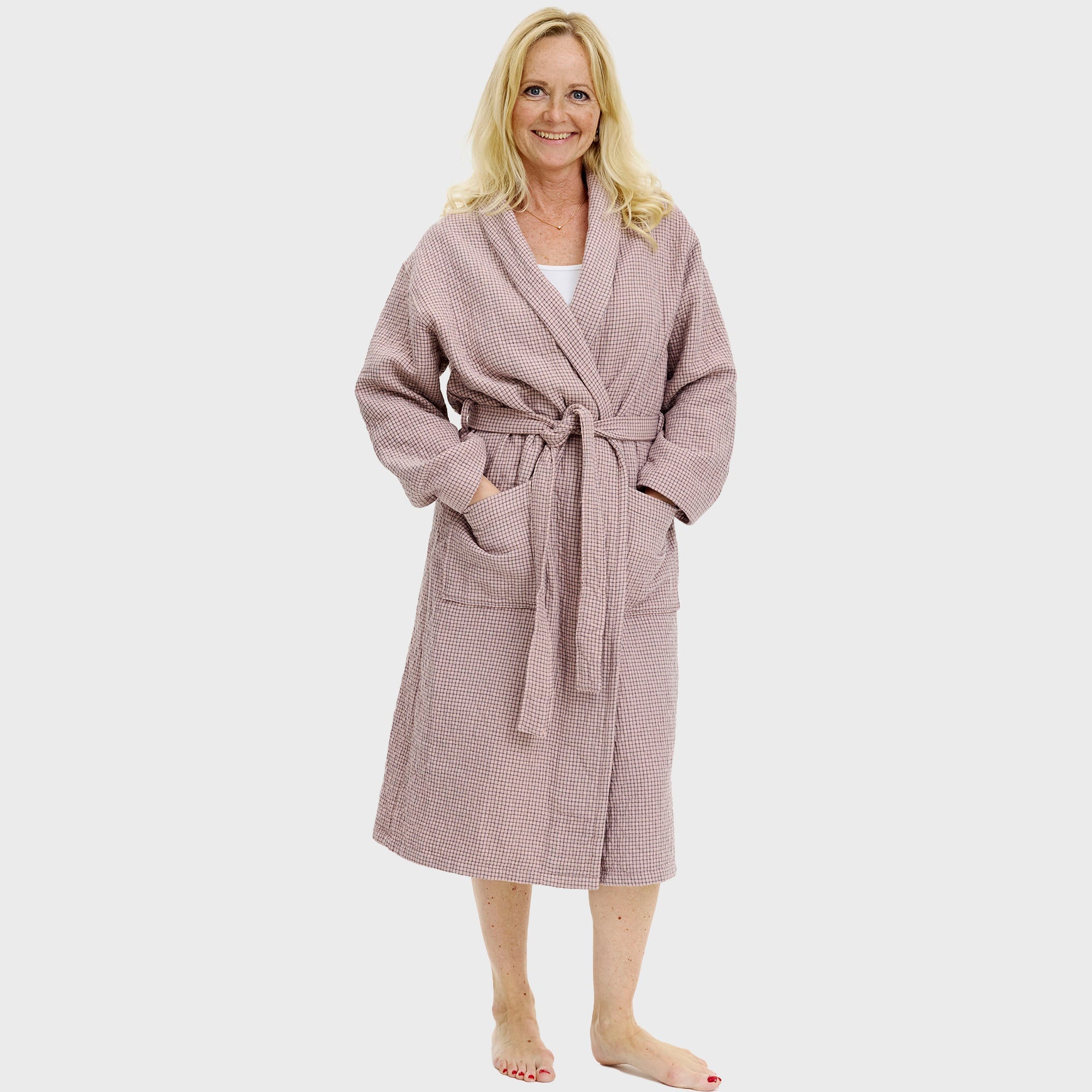 Bademantel rosa kariert - Einheitsgröße