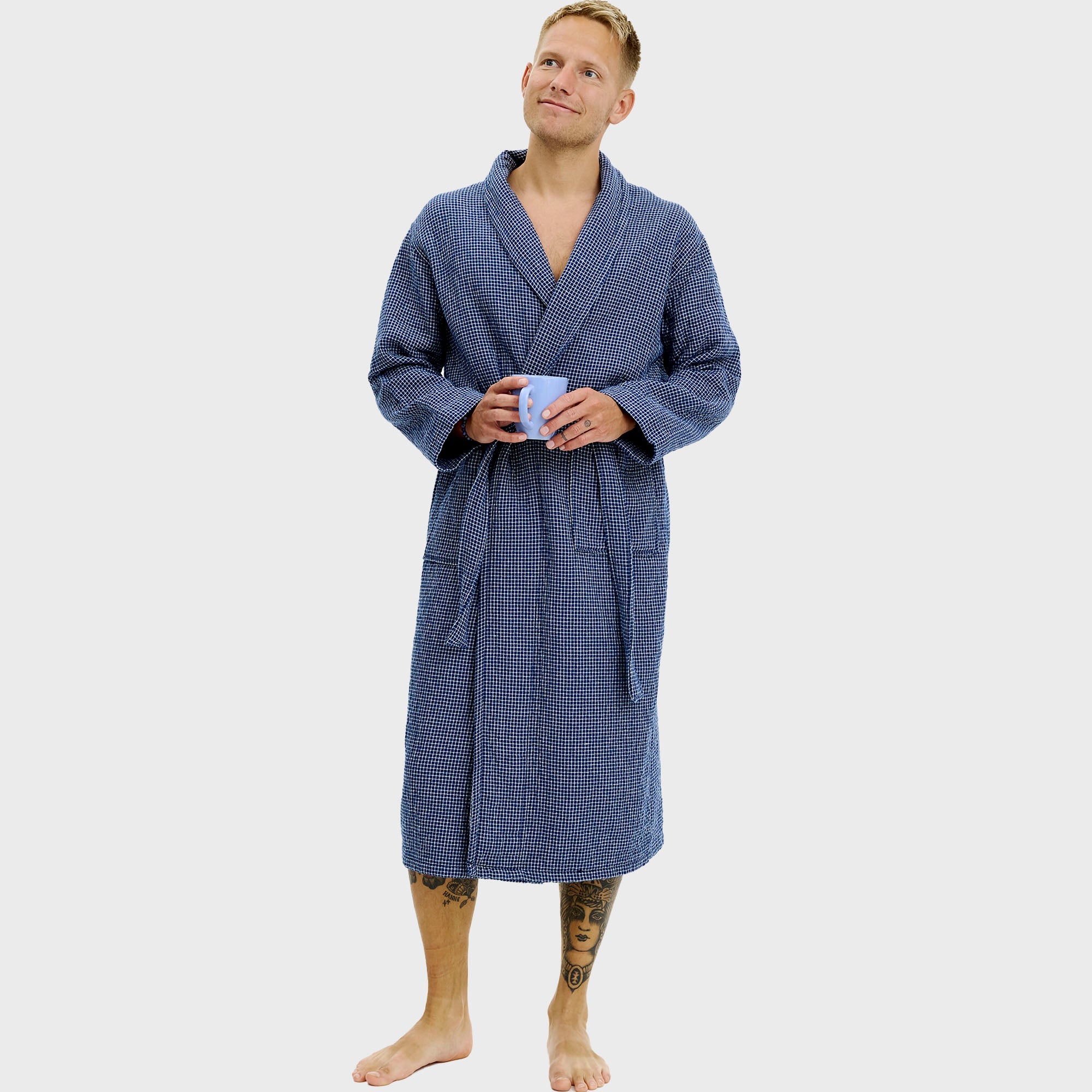 Bademantel blau kariert - Einheitsgröße