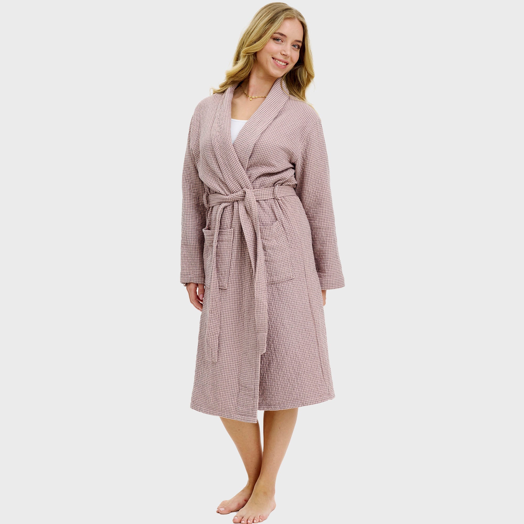 Bademantel rosa kariert - Einheitsgröße