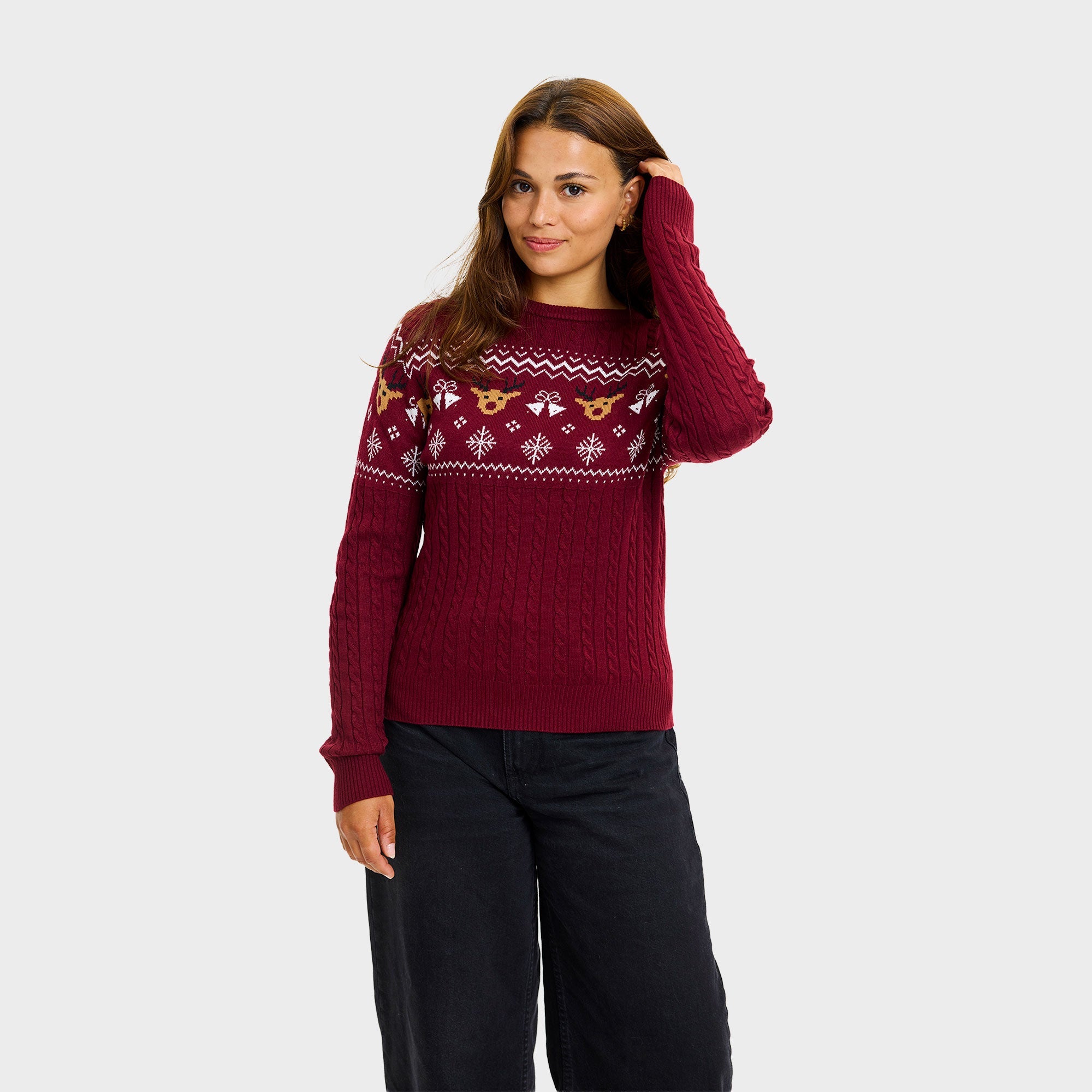 Weinroter Weihnachtspullover - Damen