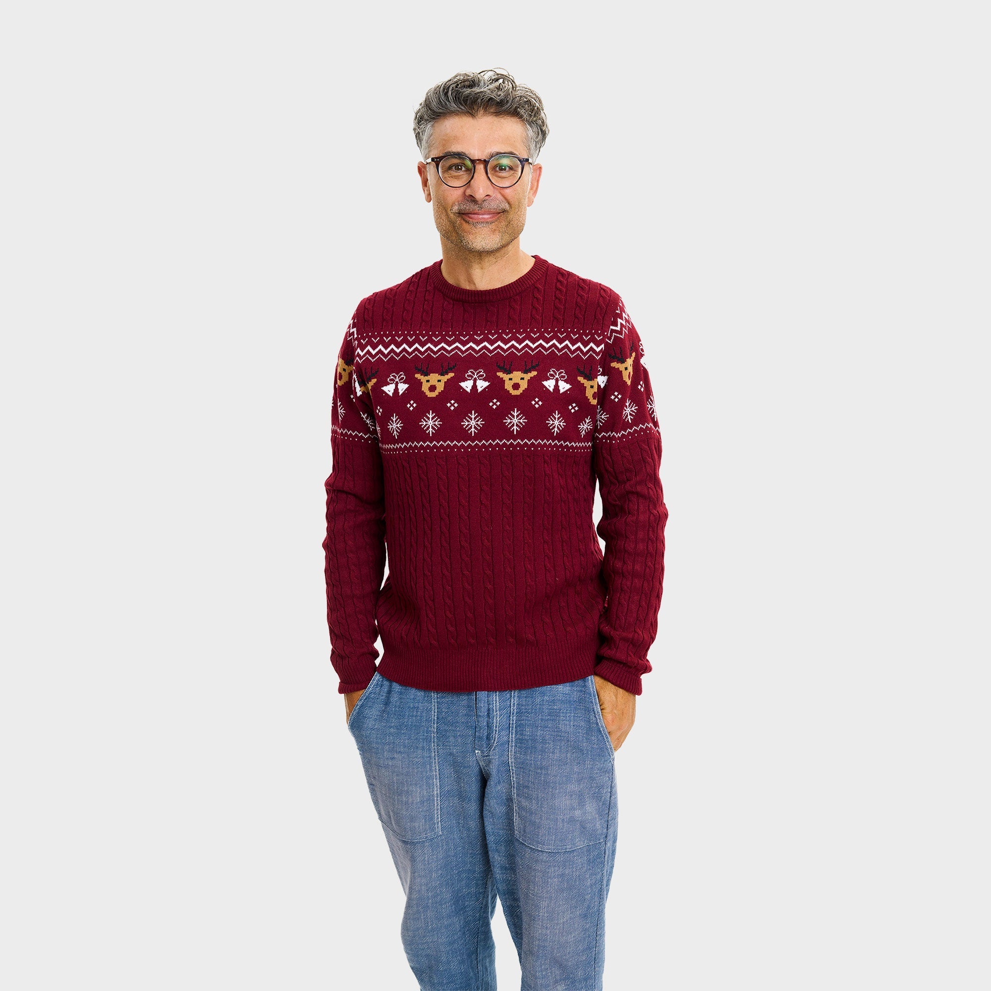 Weinroter Weihnachtspullover - Herren