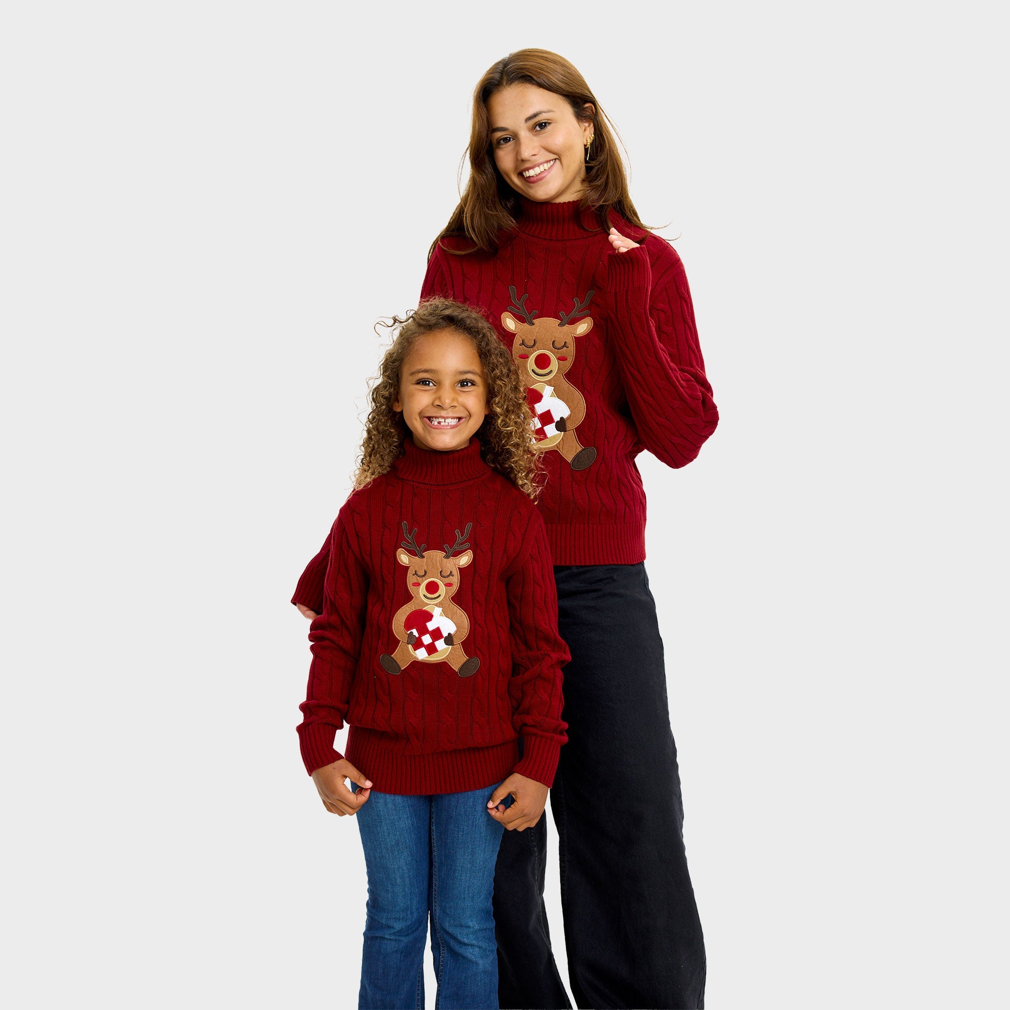 Loving Reindeer Cable Knit Weihnachtspullover - Kinder
