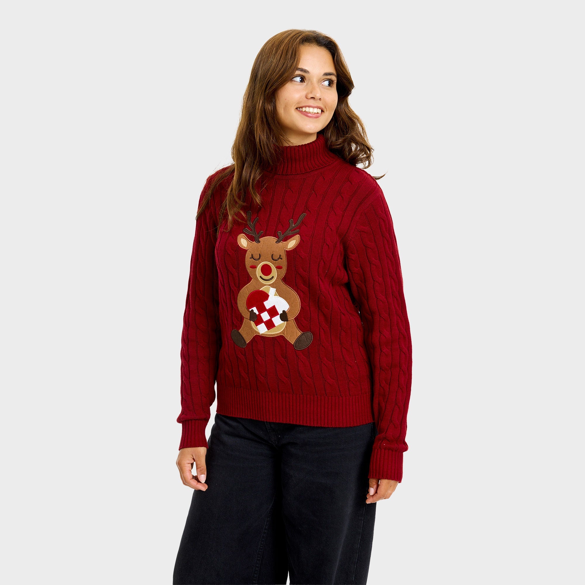 Loving Reindeer Cable Knit Weihnachtspullover - Damen