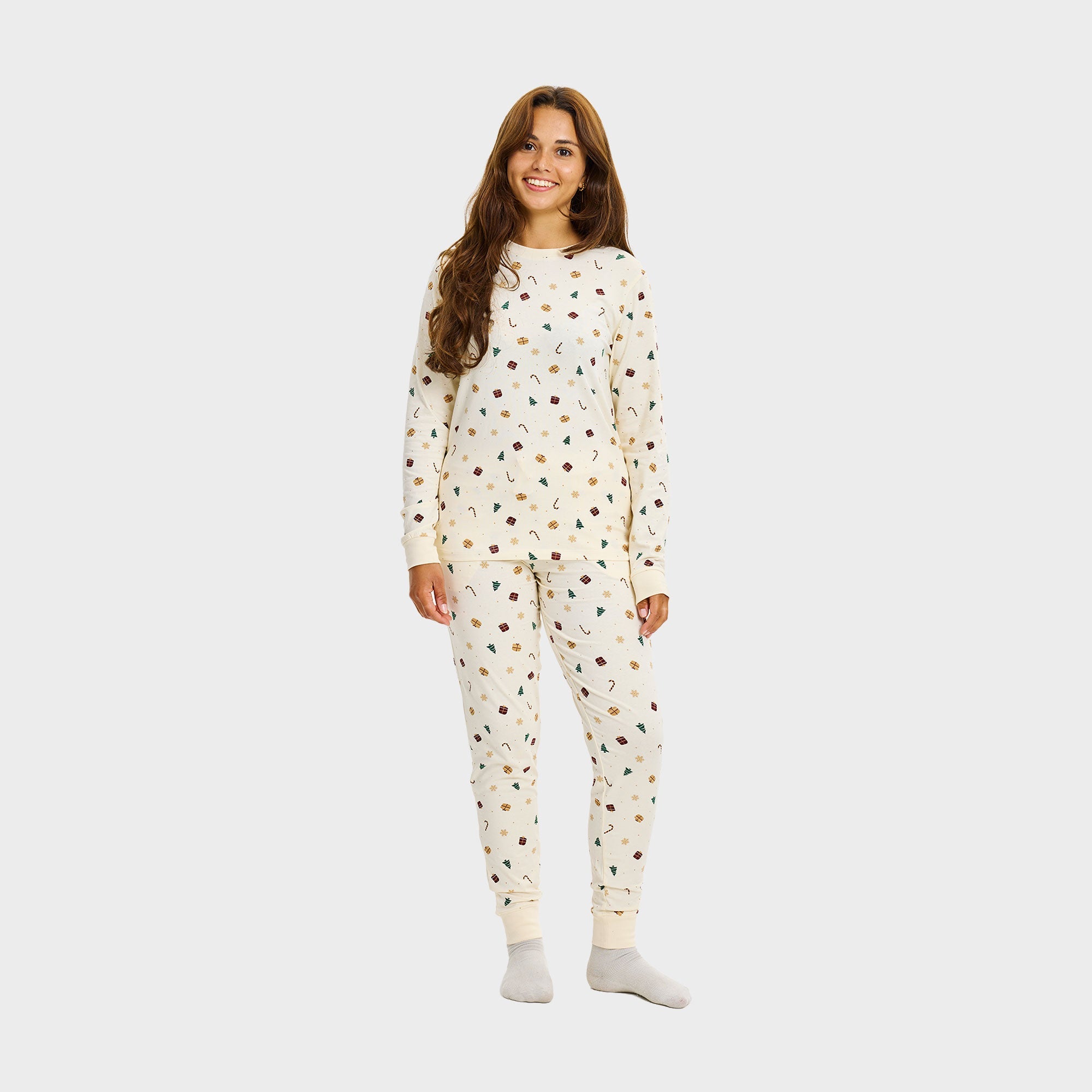 Weihnachtstraum-Pyjama Beige - Damen