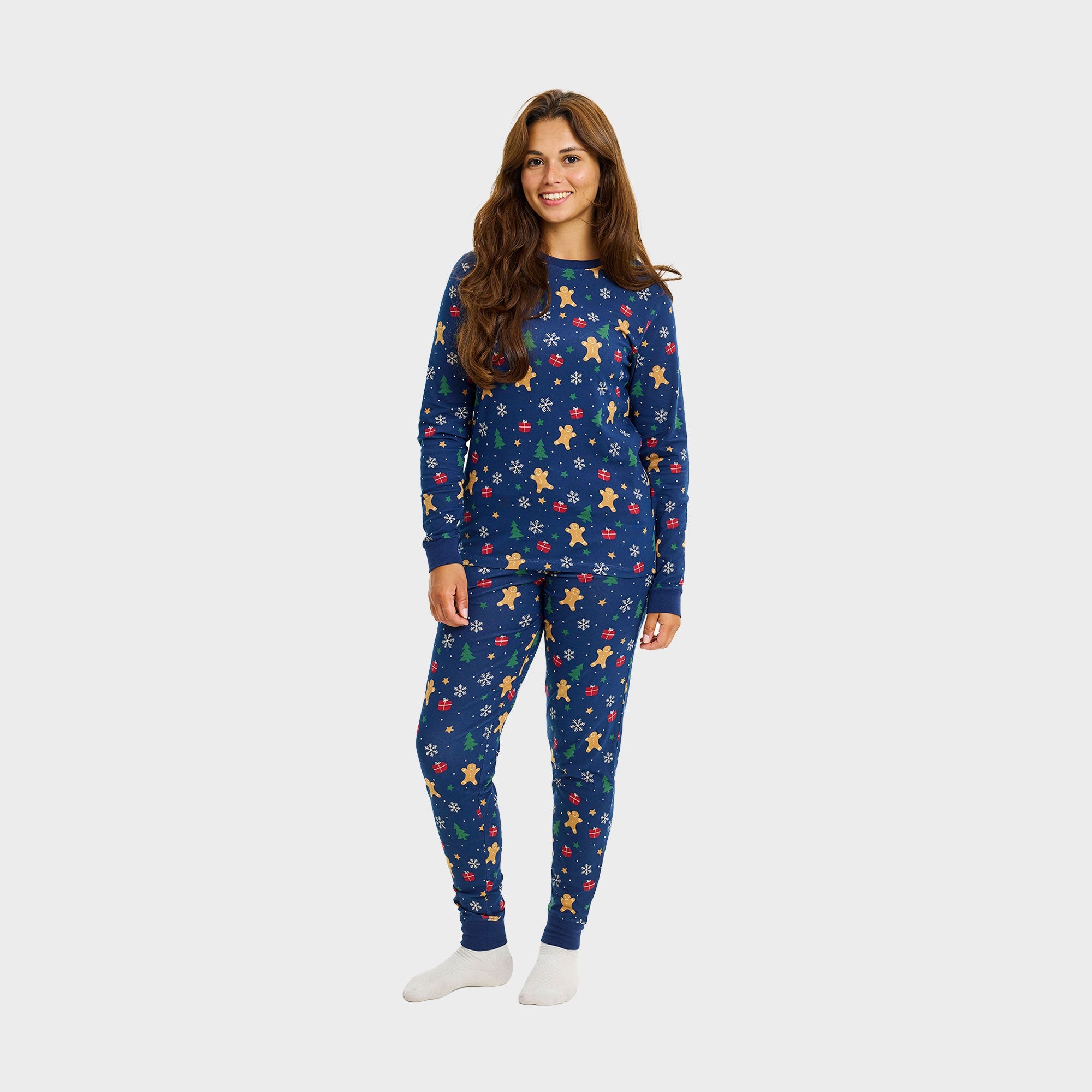 Gingerbread Weihnachtspyjama Navy - Damen